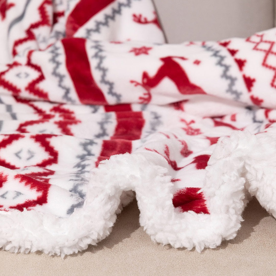 Christmas Reindeer Snowflakes Fleece Blanket