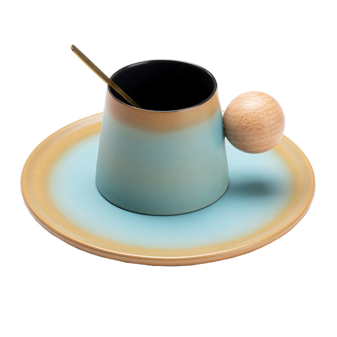Ceramic Coffee Mug With Saucer & Spoon