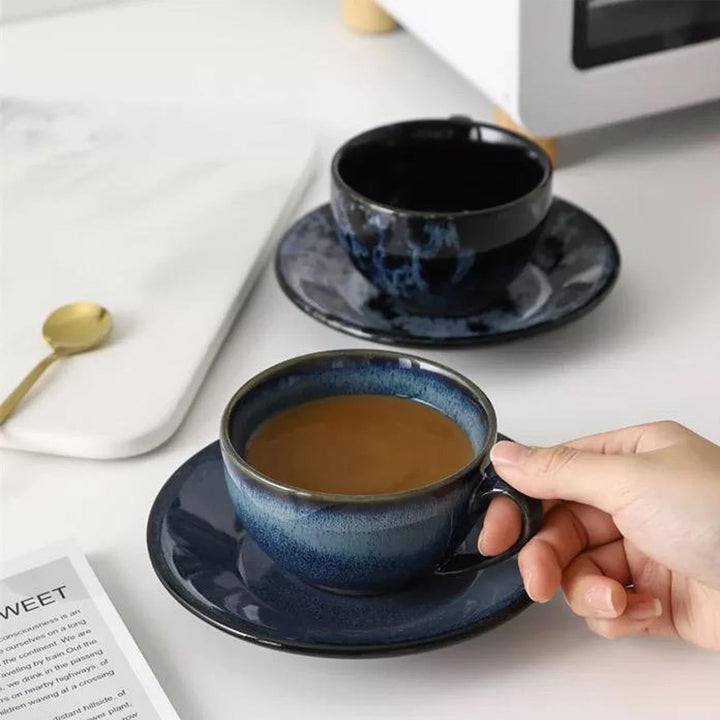 Ceramic Coffee Tea Mug and Saucer, glazed coffee cups