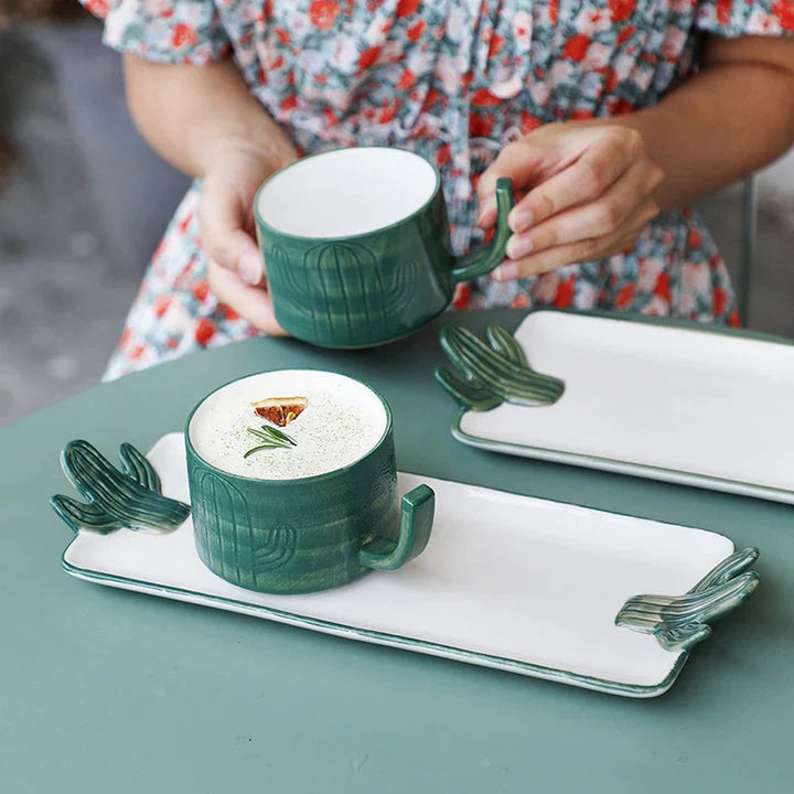 Creative Cactus Coffee Mug and Saucer Set
