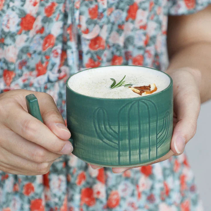 Creative Cactus Coffee Mug and Saucer Set