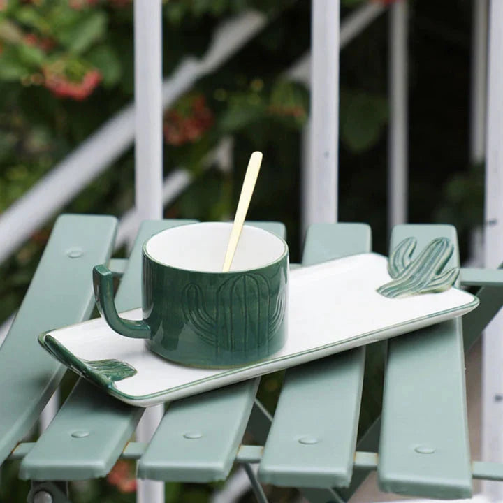 Creative Cactus Coffee Mug and Saucer Set