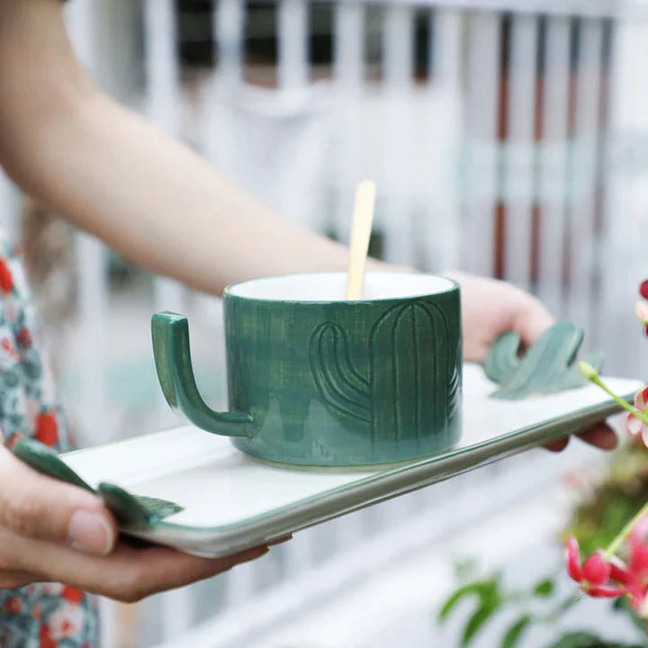 Creative Cactus Coffee Mug and Saucer Set