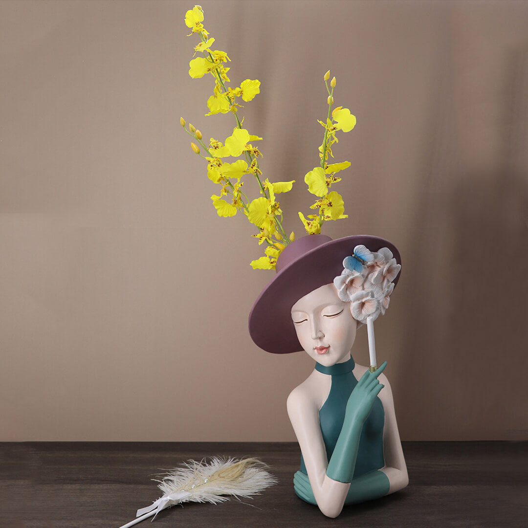 Modern Girl Thinking Statue Flower Vase