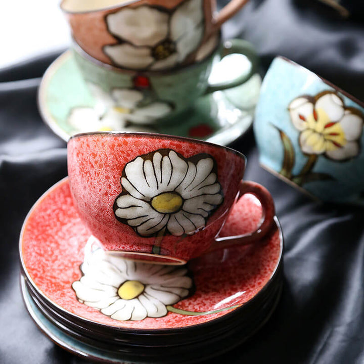 Hand Painted Pioneer Woman Floral Mugs, ceramic mug teapot and spoon