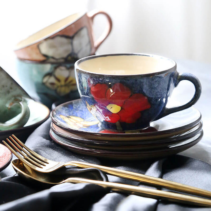 Hand Painted Pioneer Woman Floral Mugs, ceramic mug teapot and spoon