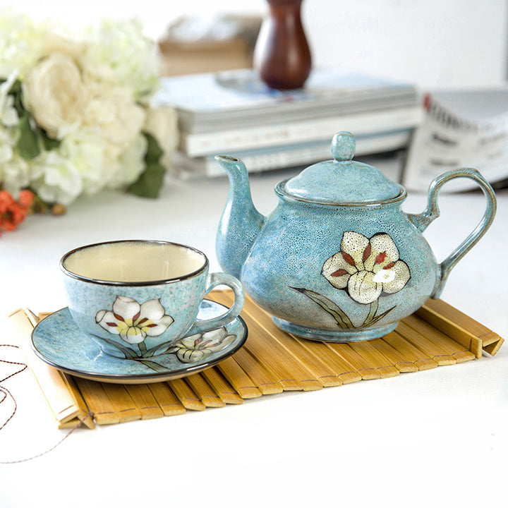 Hand Painted Pioneer Woman Floral Mugs, ceramic mug teapot and spoon