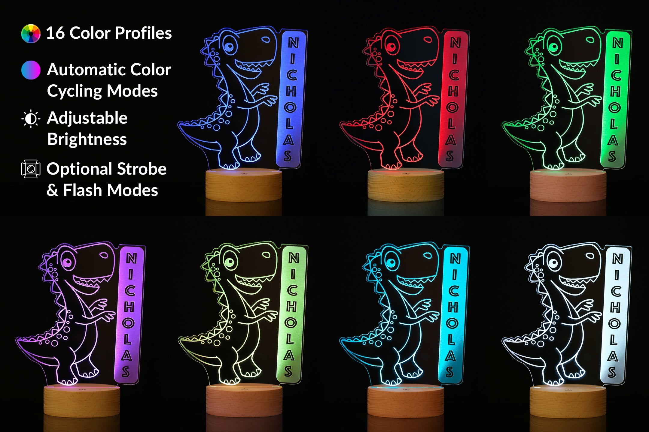 Personalized Dinosaur HoloGLO - Premium LED Holographic Inspired Night Light