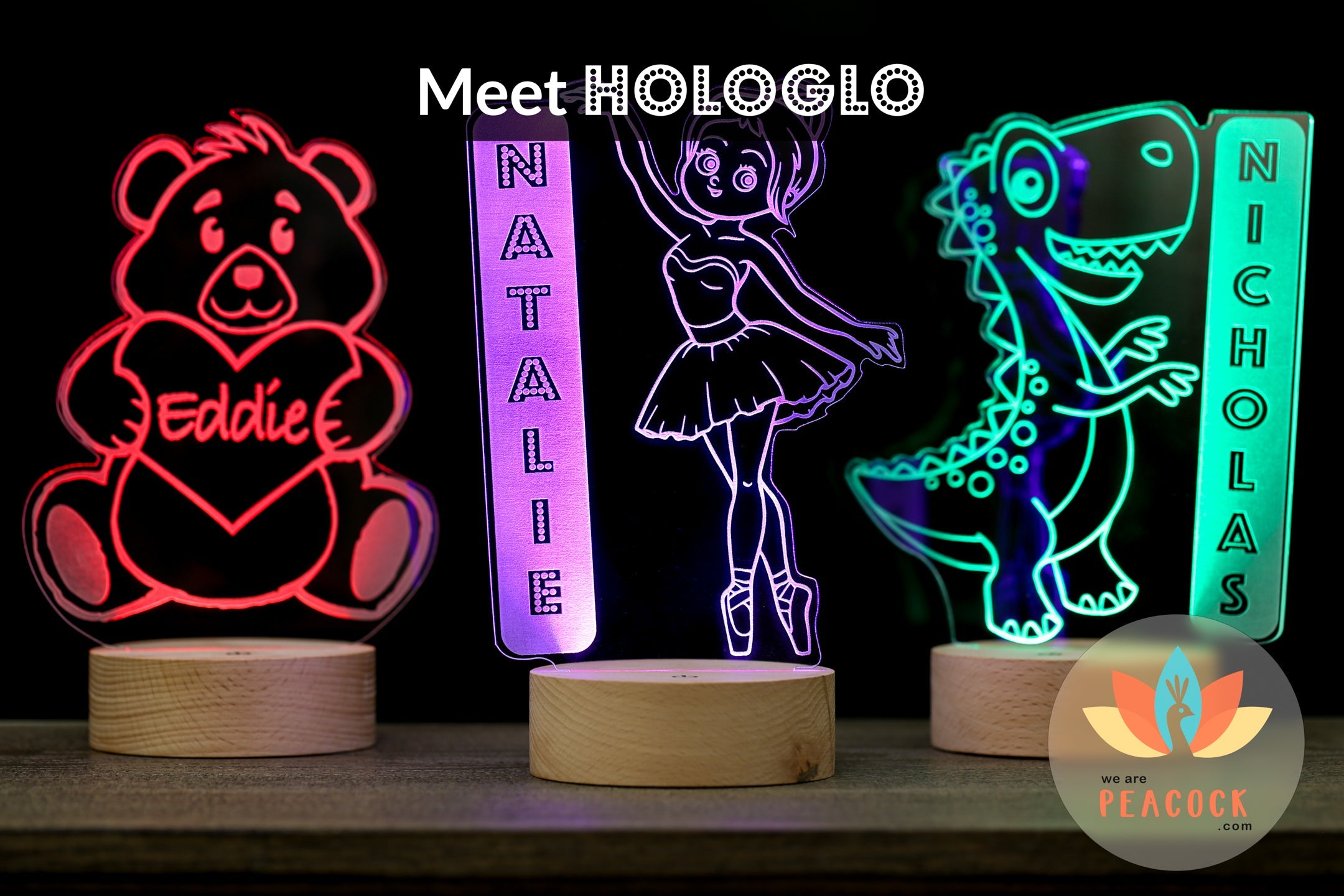 Personalized Dinosaur HoloGLO - Premium LED Holographic Inspired Night Light