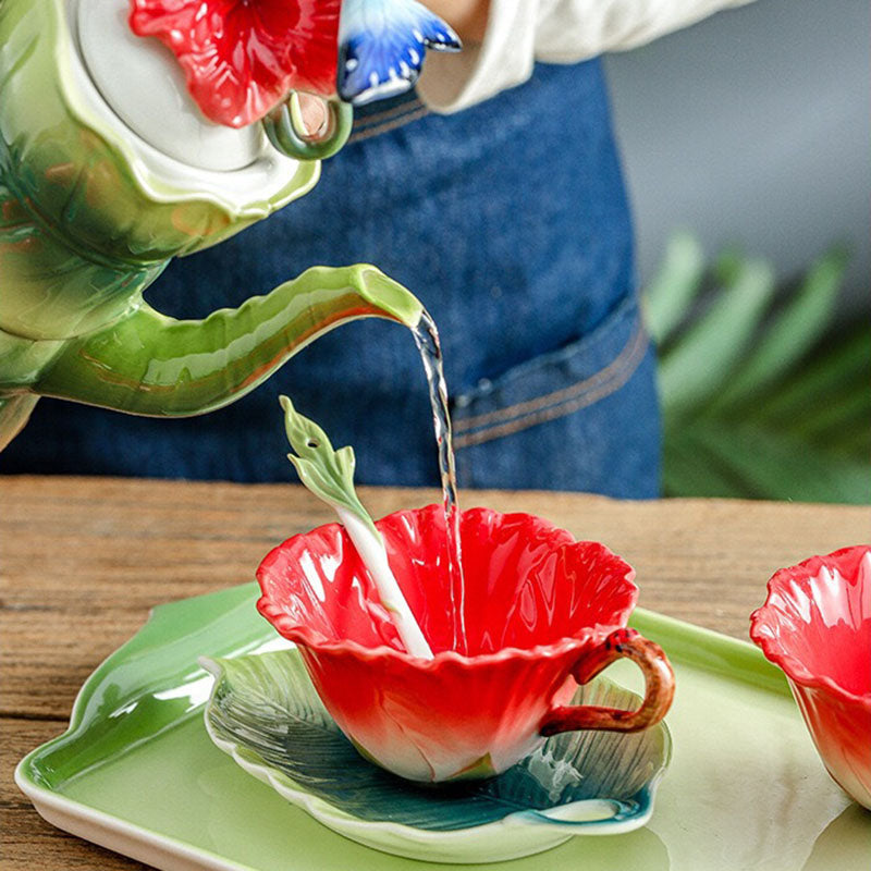 3D Hand-Made Hibiscus Teacup Set