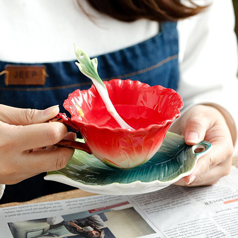 3D Hand-Made Hibiscus Teacup Set