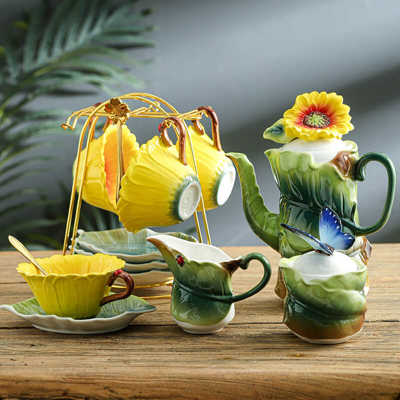 3D Hand-Made Sunflower Teacup Set