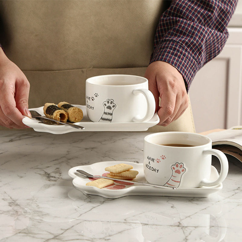 Cute Cat Paw Ceramic Coffee Mug Set