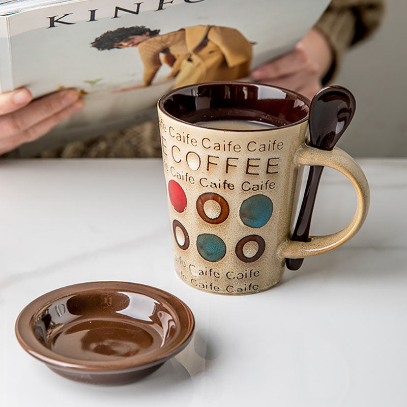 Personality Coffee Mug with Lid & Spoon