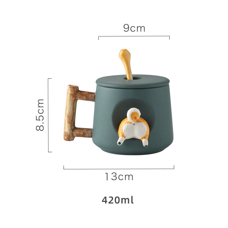 cute corgi mug wood handle