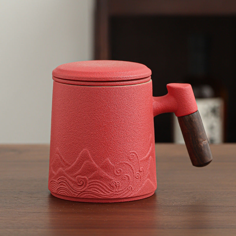 Mountain and Sea Coffee & Tea Mug with Wooden Handle