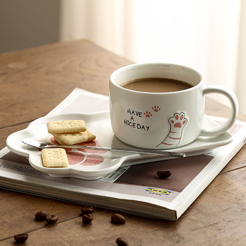 Cute Cat Paw Ceramic Coffee Mug Set