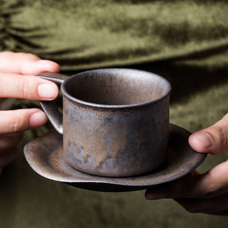 Taza de café retro nórdica (con plato)