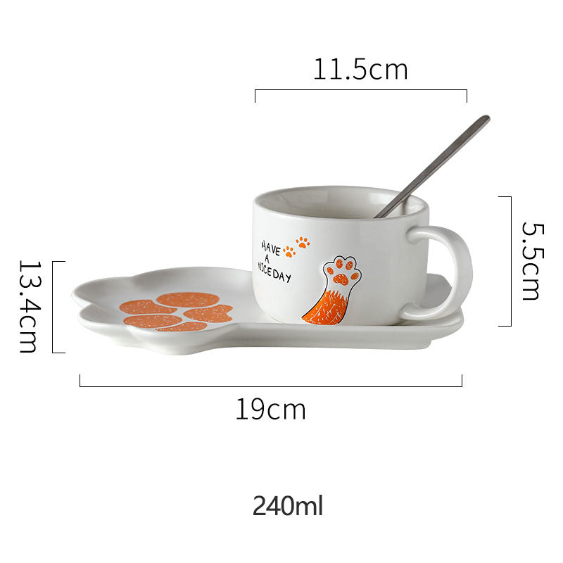 Cute Cat Paw Ceramic Coffee Mug Set