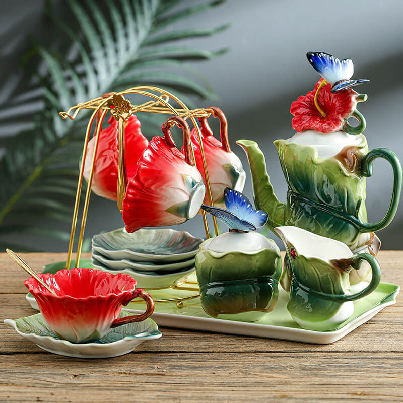 3D Hand-Made Hibiscus Teacup Set