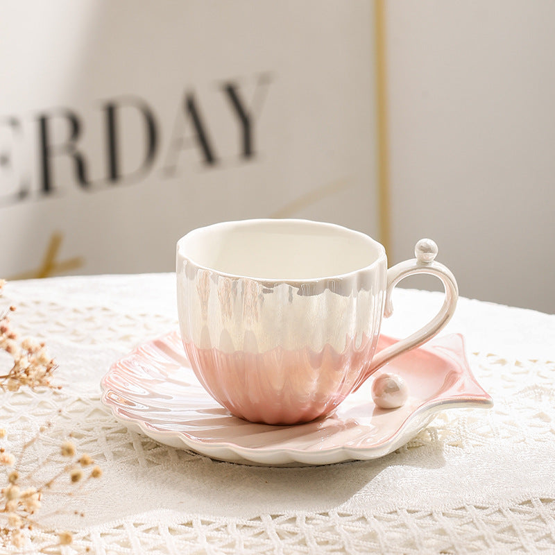 pearl shell tea cups and saucers, pink color