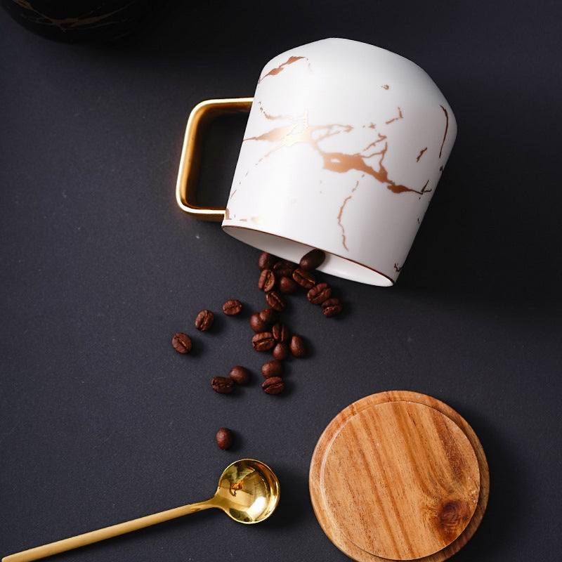 Gold Decal Glazed Cup & Wooden Lid