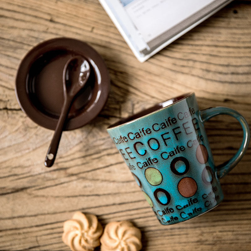 Personality Coffee Mug with Lid & Spoon
