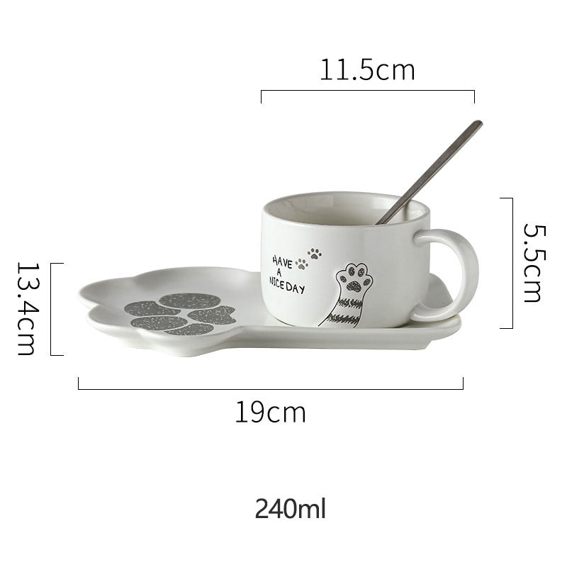 Cute Cat Paw Ceramic Coffee Mug Set