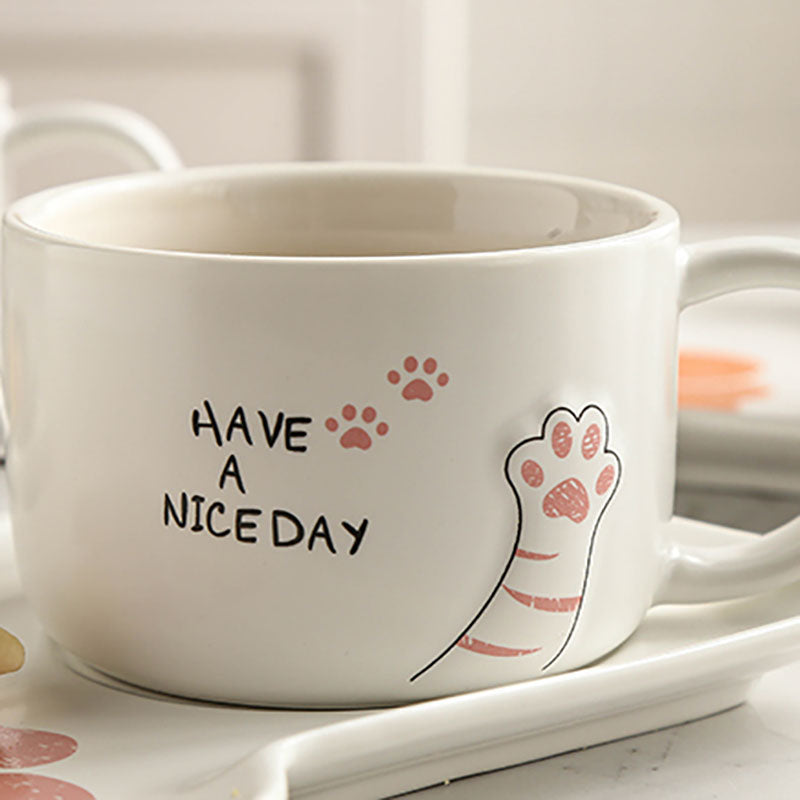 Cute Cat Paw Ceramic Coffee Mug Set