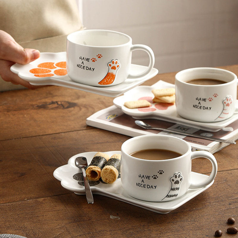 Cute Cat Paw Ceramic Coffee Mug Set