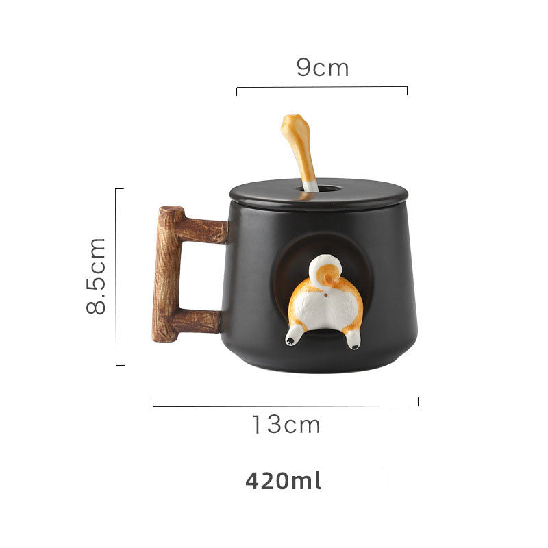 cute corgi mug wood handle