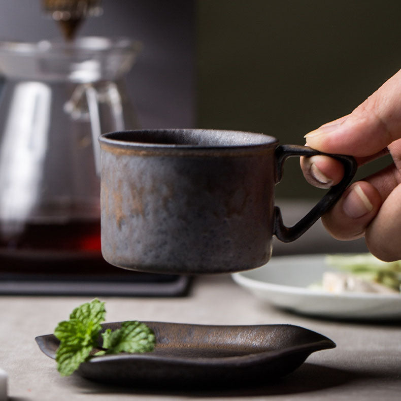 Taza de café retro nórdica (con plato)