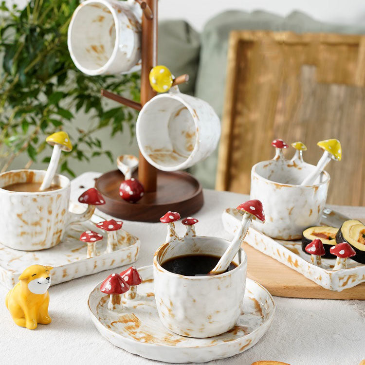 Creative Hand Pinch Mushroom Cup & Plate