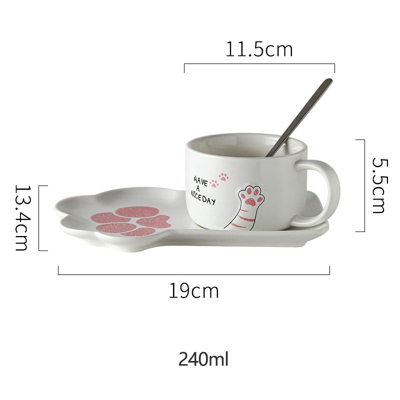 Cute Cat Paw Ceramic Coffee Mug Set