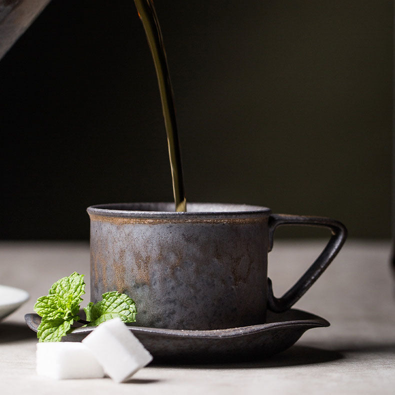 Taza de café retro nórdica (con plato)