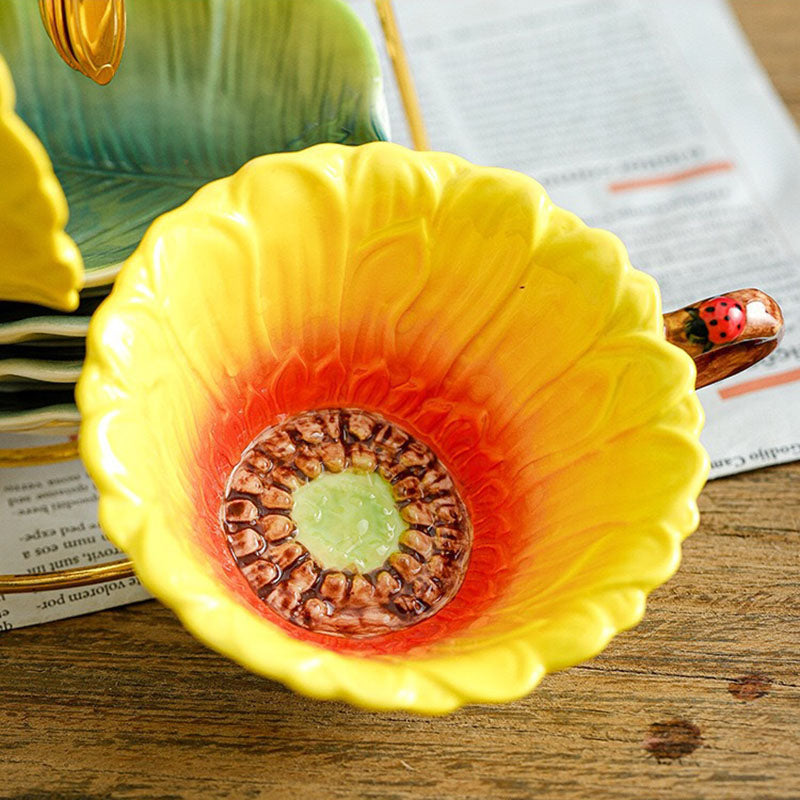 3D Hand-Made Sunflower Teacup Set