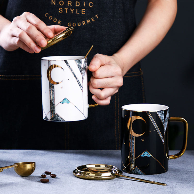Crescent Moon and Snow Mountain Gold Decal Mug