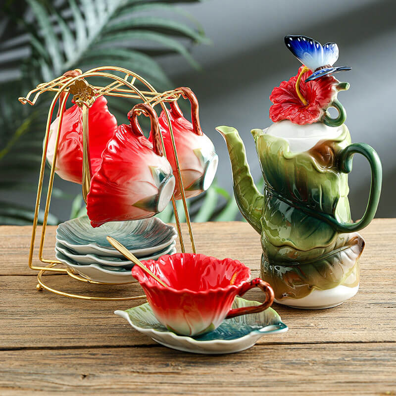 3D Hand-Made Hibiscus Teacup Set