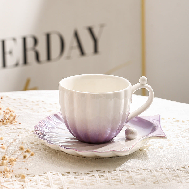 pearl shell tea cups and saucers, purple color