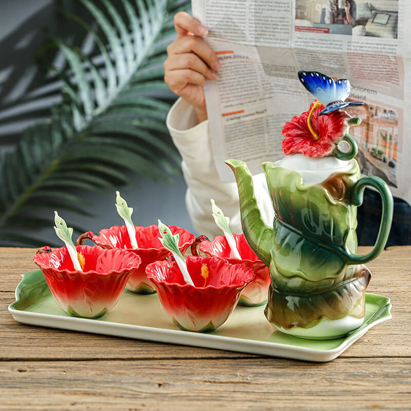 3D Hand-Made Hibiscus Teacup Set