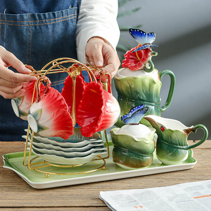 3D Hand-Made Hibiscus Teacup Set