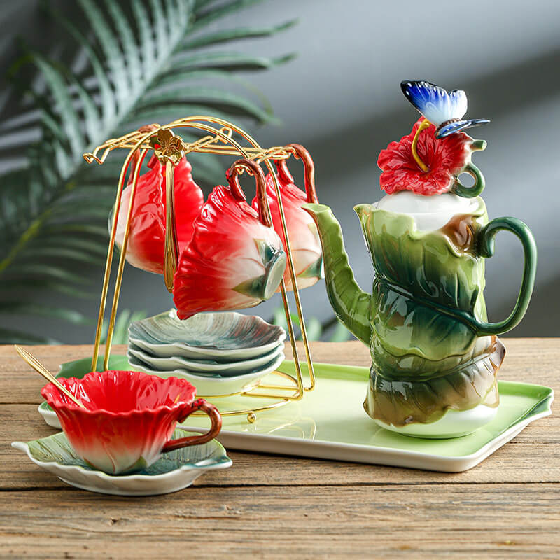 3D Hand-Made Hibiscus Teacup Set