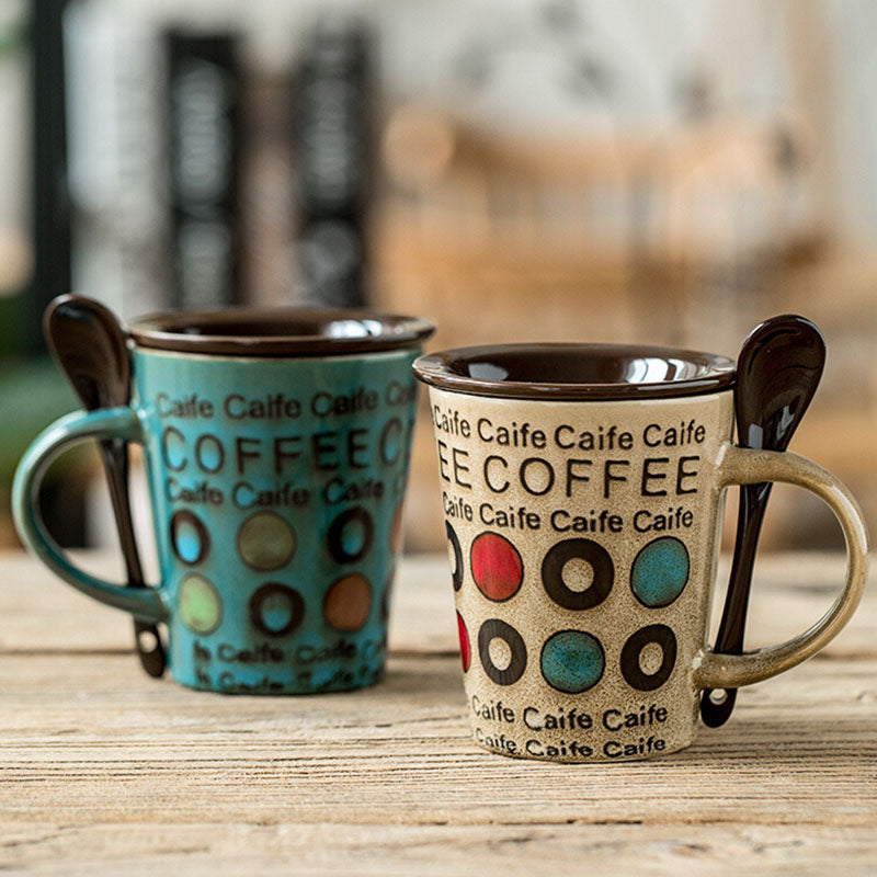 Personality Coffee Mug with Lid & Spoon