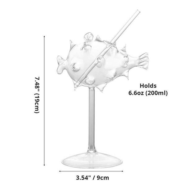 Bicchiere Da Cocktail A Forma Di Pesce Palla Con Cannuccia Di Vetro
