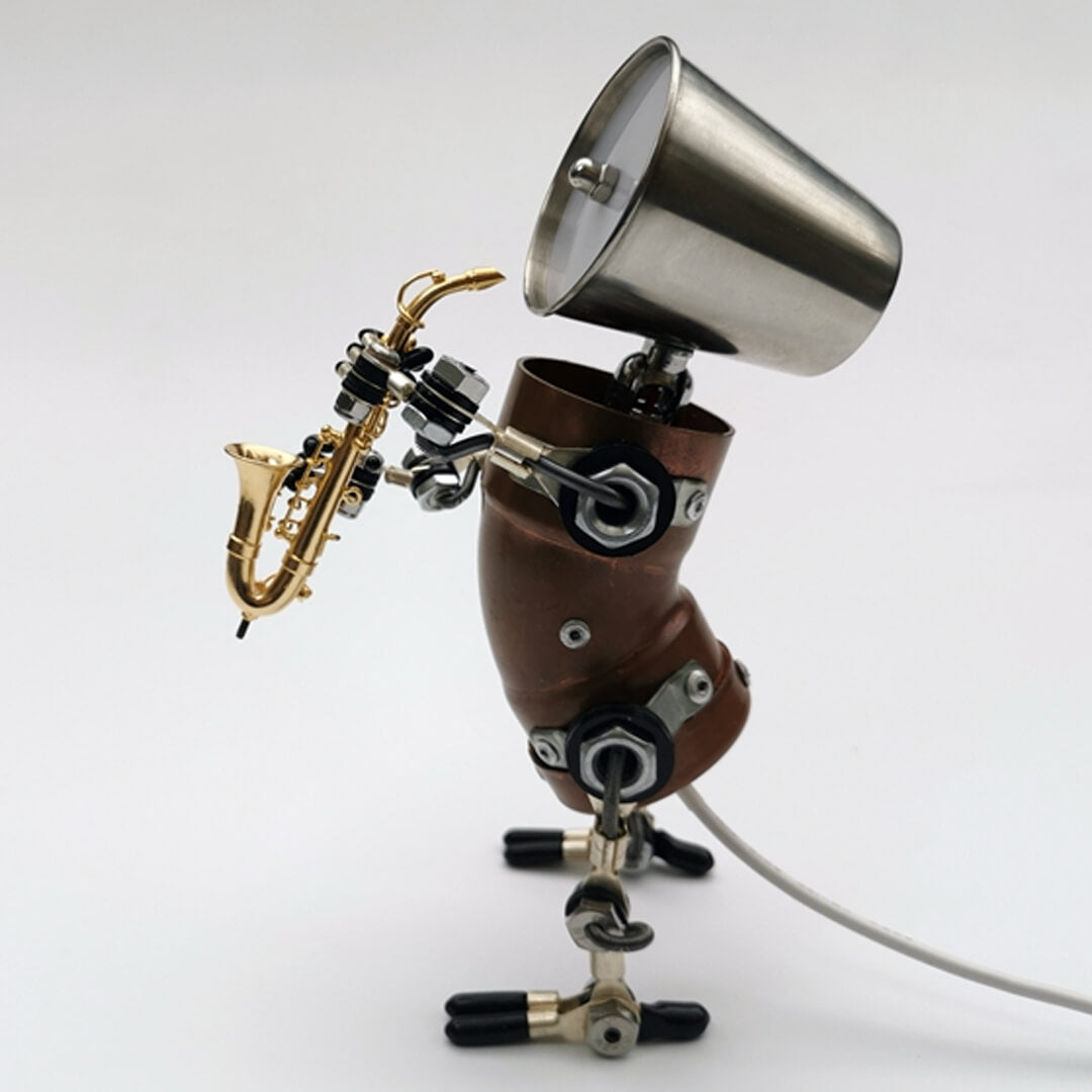 Lampe Robot Saxophone Steampunk