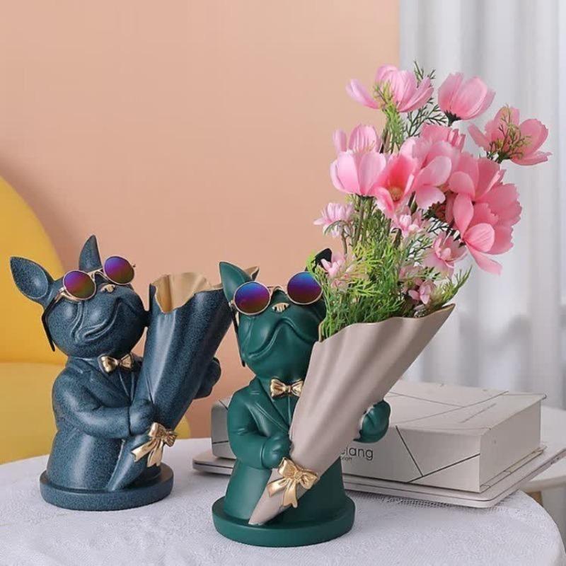 Vase à fleurs bouledogue français