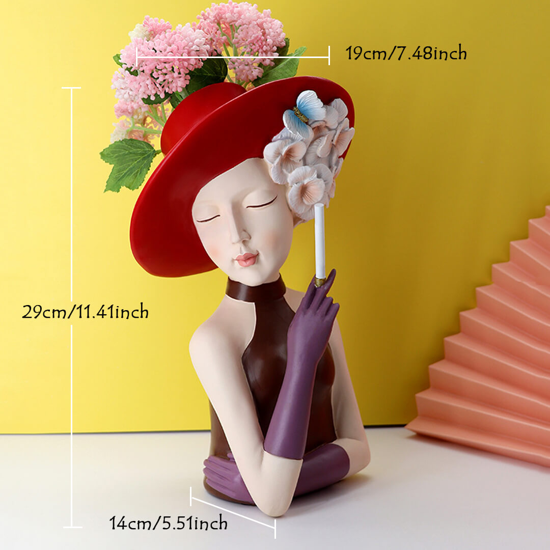 Moderne Mädchen denken Statue Blumenvase
