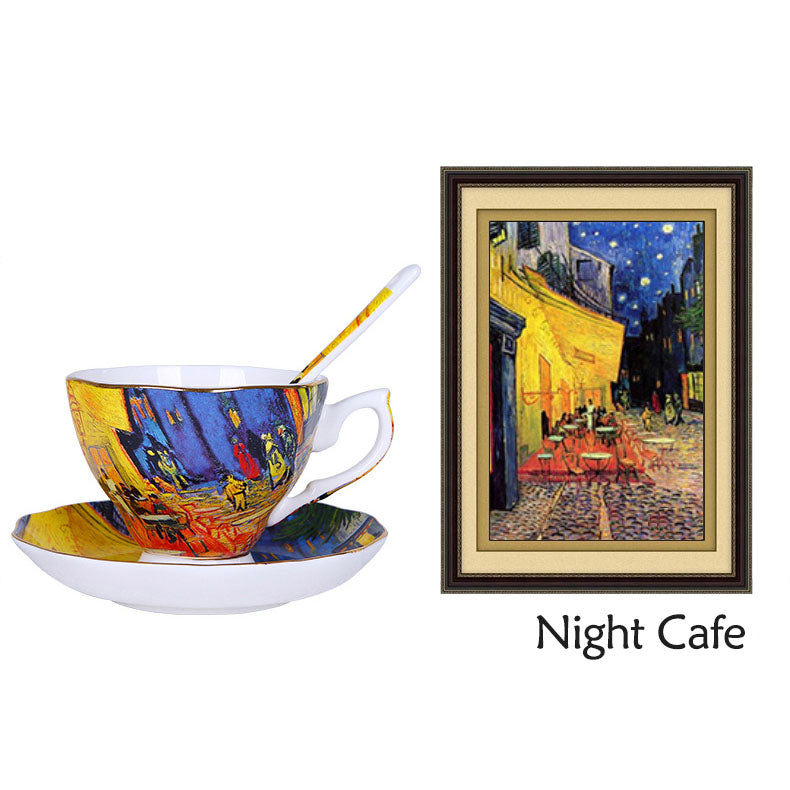 Van Gogh Paitings night cafe, Teacup Set with saucer and spoon