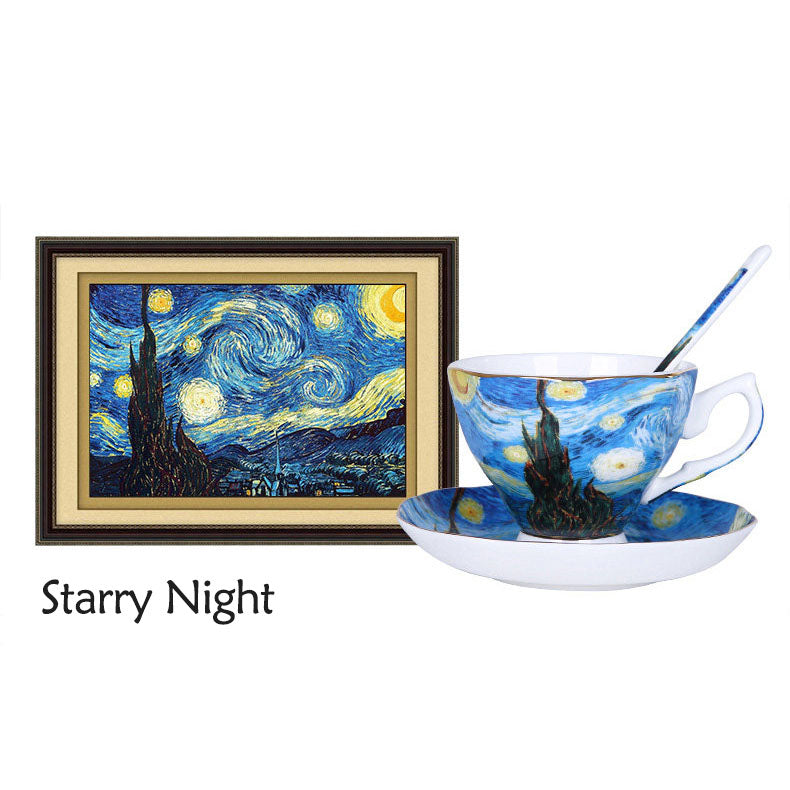 Van Gogh starry night art Teacup Set with saucer and spoon