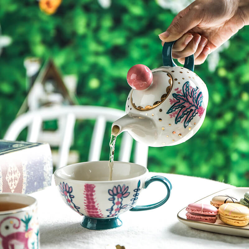 Hand Painted Tropical Rainforest Tea for One Set, cup and teapot